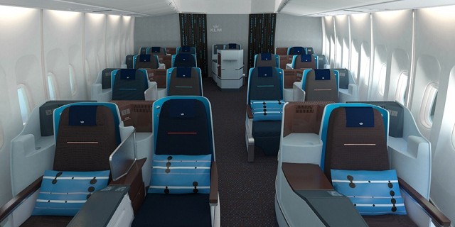 "KLM Airlines hat in Zusammenarbeit mit der Top-Designerin Hella Jongerius eine brandneue Atmosphäre, Einrichtung und Stil in der Business Class eingeführt."